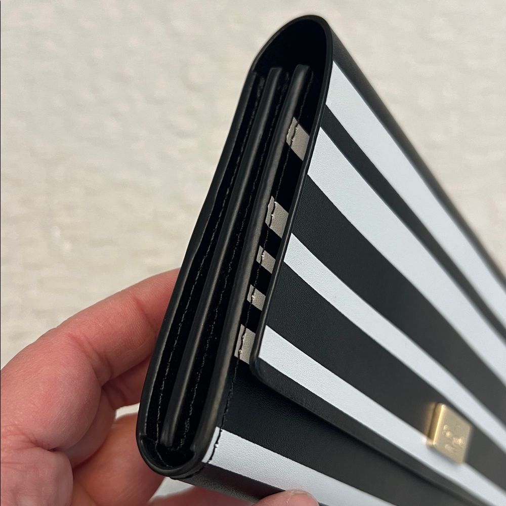 KATE SPADE STRIPED LEATHER WALLET BLACK & WHITE - Picture 15 of 16